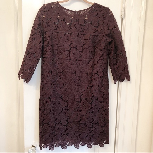 NWT LOFT deep purple burgundy wine floral eyelet shift dress w/ slip size 6 - Picture 3 of 10